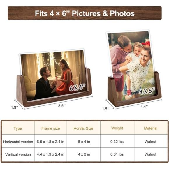 Picture Frame 2 Pack - Rustic Wooden Photo Frames with Walnut Wood Base - Picture 4 of 6